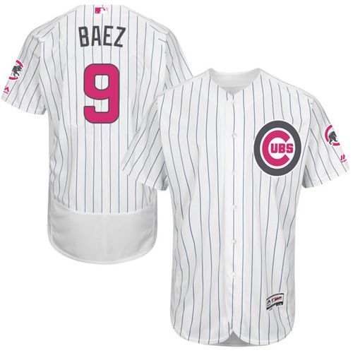 Cubs #9 Javier Baez White(Blue Strip) Flexbase Authentic Collection Mother's Day Stitched MLB Jersey